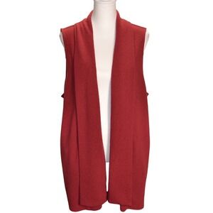 Soft Surroundings Open Front Long Line Textured Casual Everyday Fall Vest Red